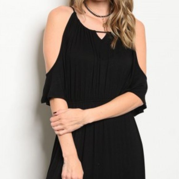COLD SHOULDER BLACK KNIT MAXI DRESS - Picture 2 of 3